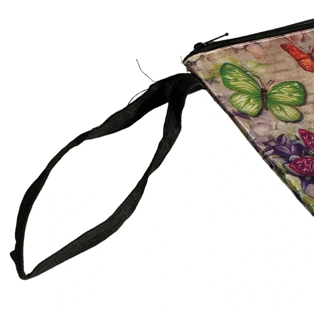 Makeup Cosmetics Bag Pouch Wristlet Butterflies and Hydrangeas Print 8.75